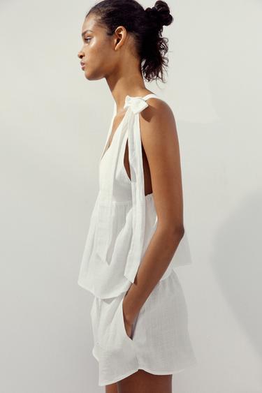 TOP À LACETS - Blanc cassé de Zara - Image 2