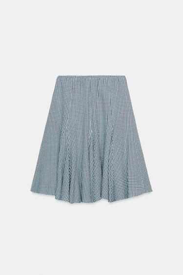 GINGHAM GODET MIDI SKIRT - Brown-Blue by Zara - Image 4