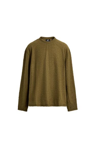 TEXTURED WOOL BLEND SWEATSHIRT - olive green by Zara