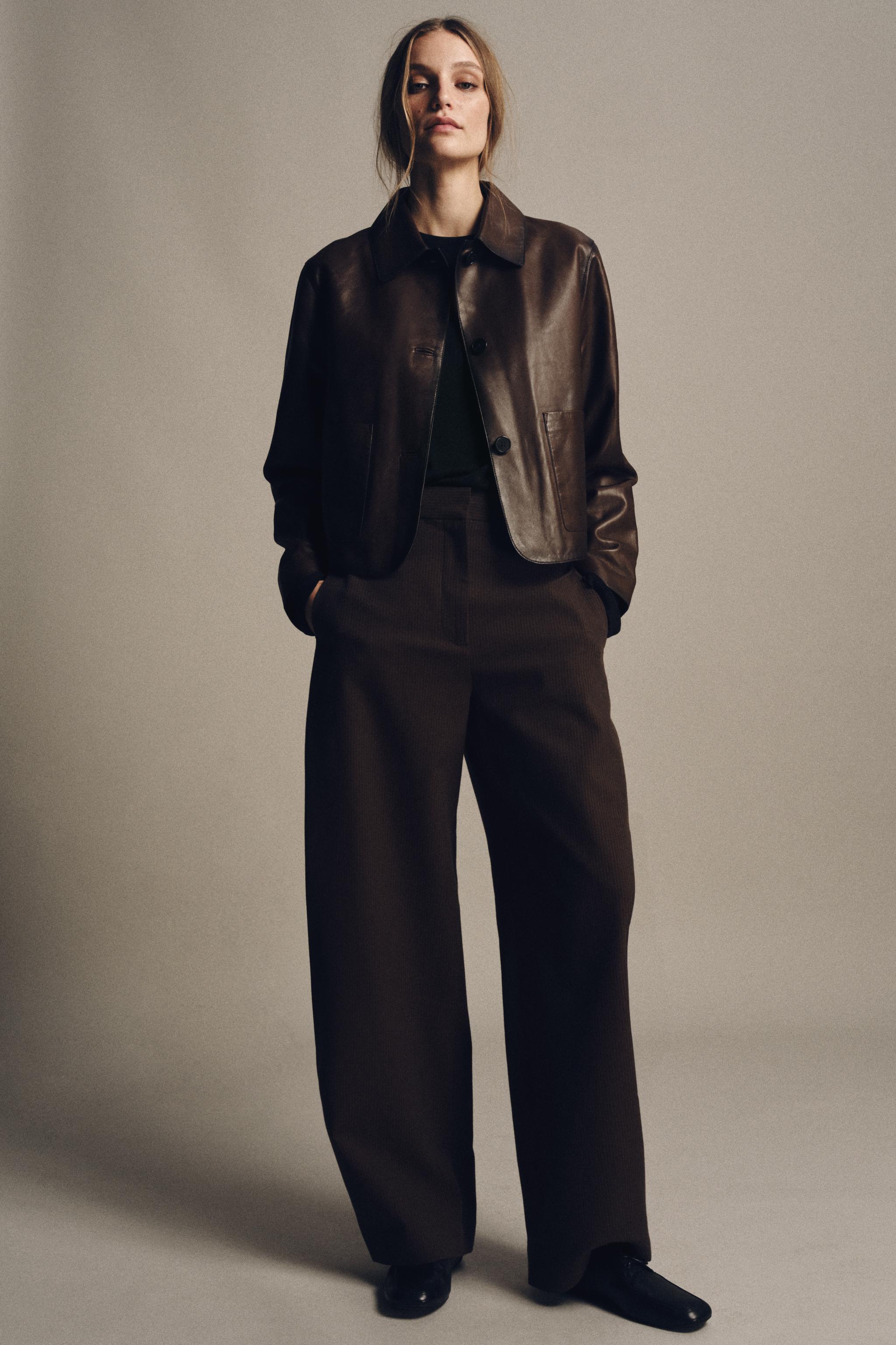 MINIMAL LEATHER JACKET ZW COLLECTION LIMITED EDITION - Brown