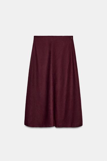100% LINEN MIDI SKIRT - Burgundy by Zara