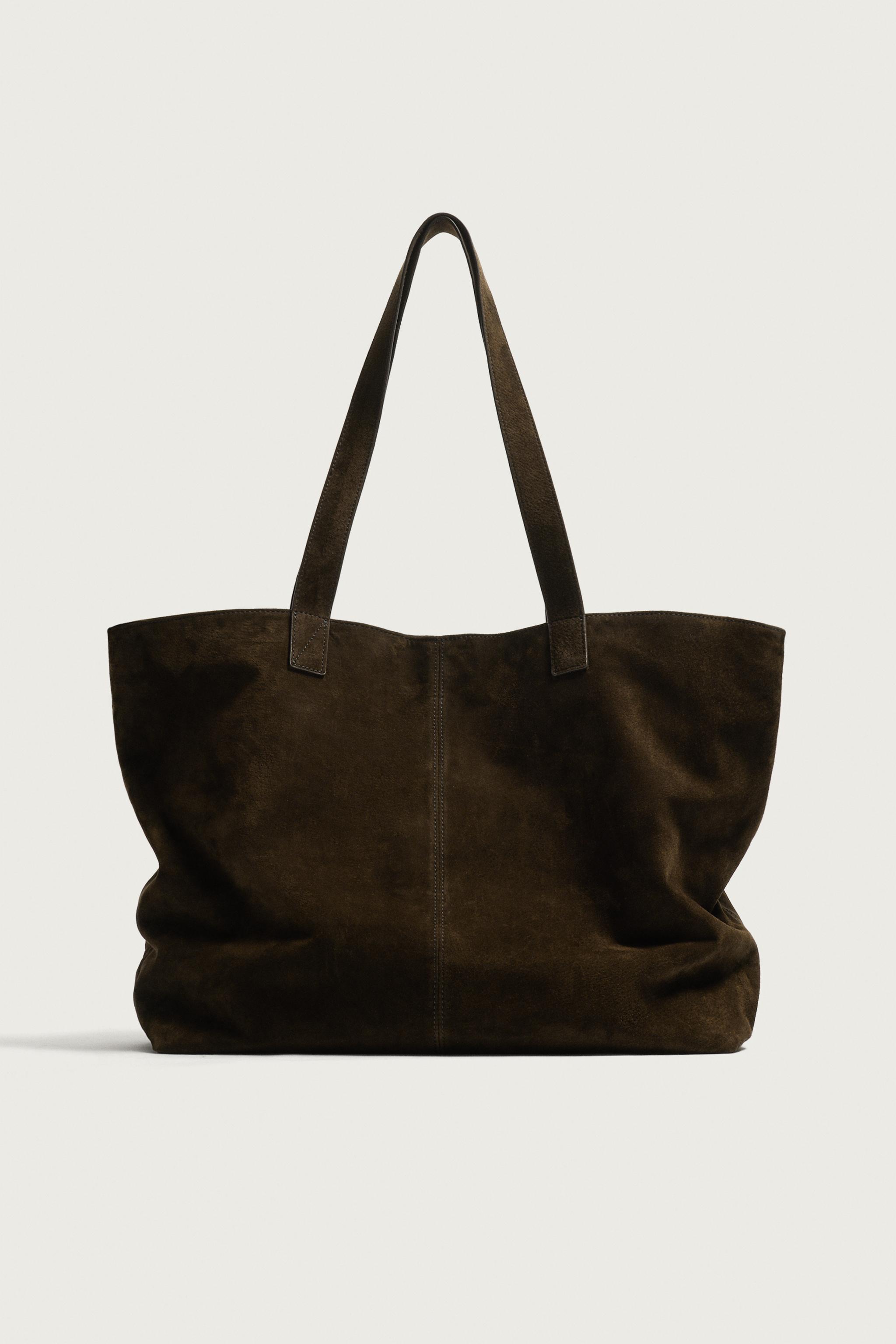 LEATHER SHOPPER BAG — Brown