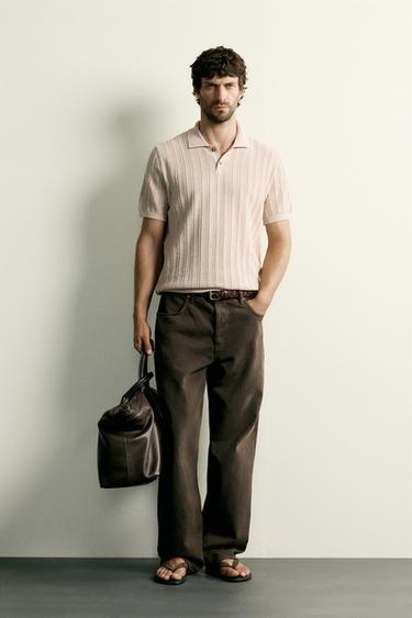 POLO EN MAILLE STRUCTURÉE AJOURÉE - Sable de Zara