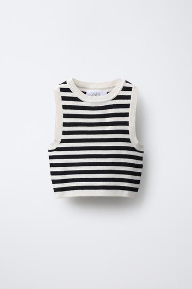 STRIPED KNIT TOP - Black / Ecru by Zara - Image 0