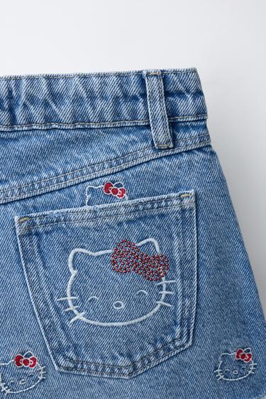 DENIM BERMUDA SHORTS WITH EMBROIDERED HELLO KITTY © SANRIO - Blue by Zara - Image 3