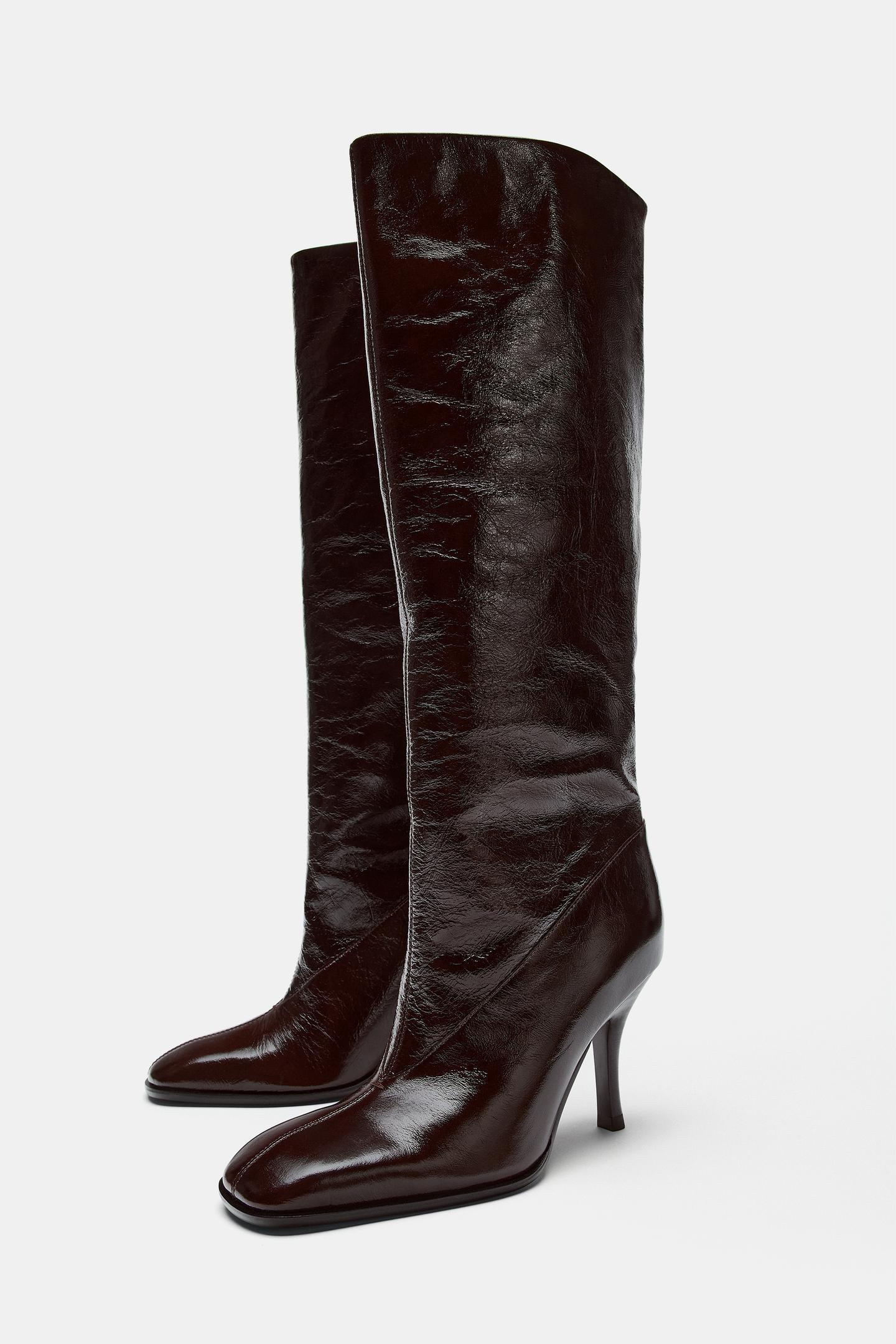 Женские ботинки Zara Limited Edition Leather Heeled, цвет: Шоколадный коричневый — фото 7