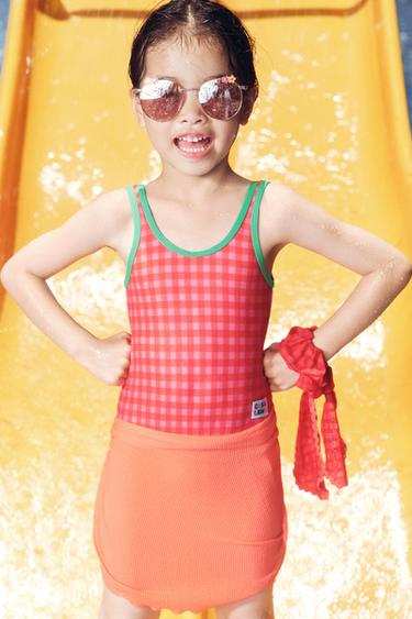 Zara 2-6歲/ CASA LAWA X ZARA KIDS 格紋泳裝 - 粉紅色