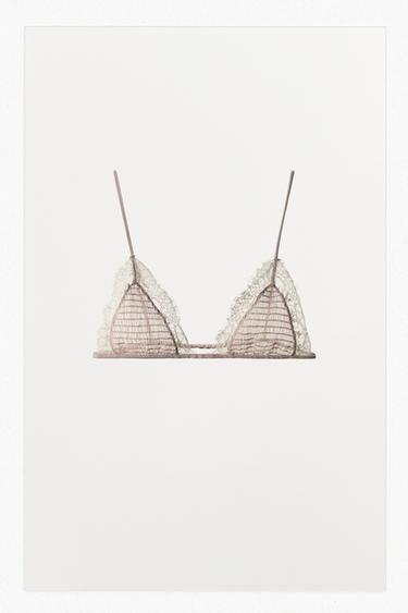 TEXTURED LACE TRIANGLE BRALETTE - Grey / Beige by Zara