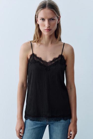 SATIN CAMISOLE TOP - Black by Zara
