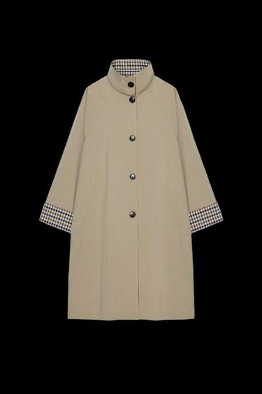 Zara OVERSIZED PLAID CUFF TRENCH COAT - taupe brown