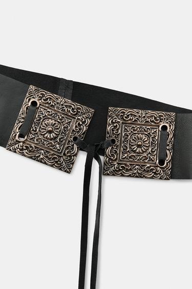WIDE LEATHER BELT WITH CRAFTED BUCKLE - Black by Zara - Image 4