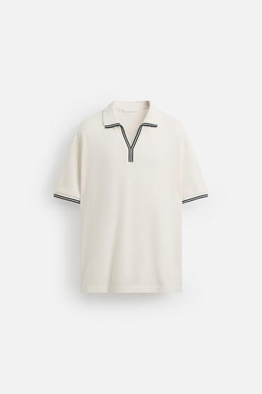 CONTRAST OPEN WEAVE POLO SHIRT - Oyster-white by Zara