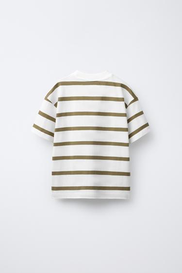 STRIPED T-SHIRT - Khaki by Zara - Image 1