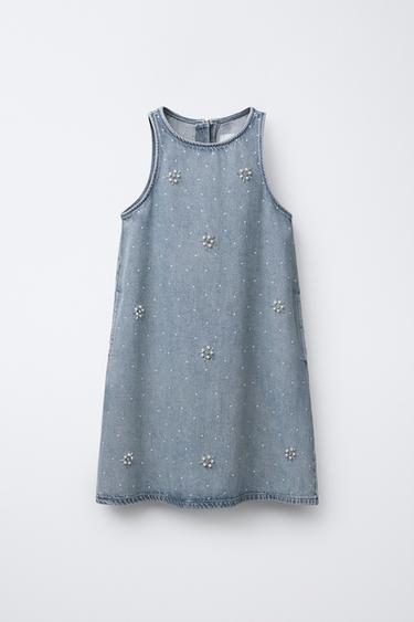 فستان DENIM باللؤلؤ - رمادي مزرق الخاص بـ Zara - صورة 0