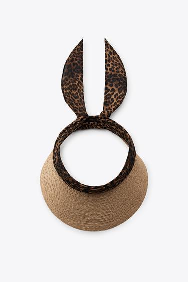 Zara PRINTED SCARF BRAIDED VISOR - Leopard