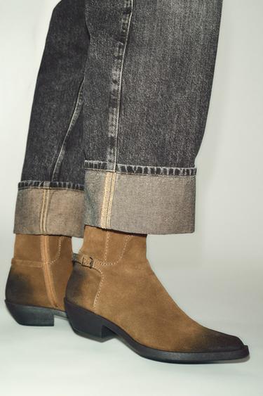 WORN EFFECT LEATHER ANKLE BOOTS - Brown by Zara