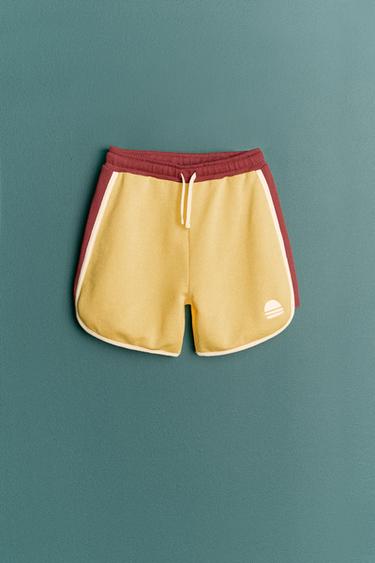 Zara EMBROIDERED PLUSH SHORTS - Yellow