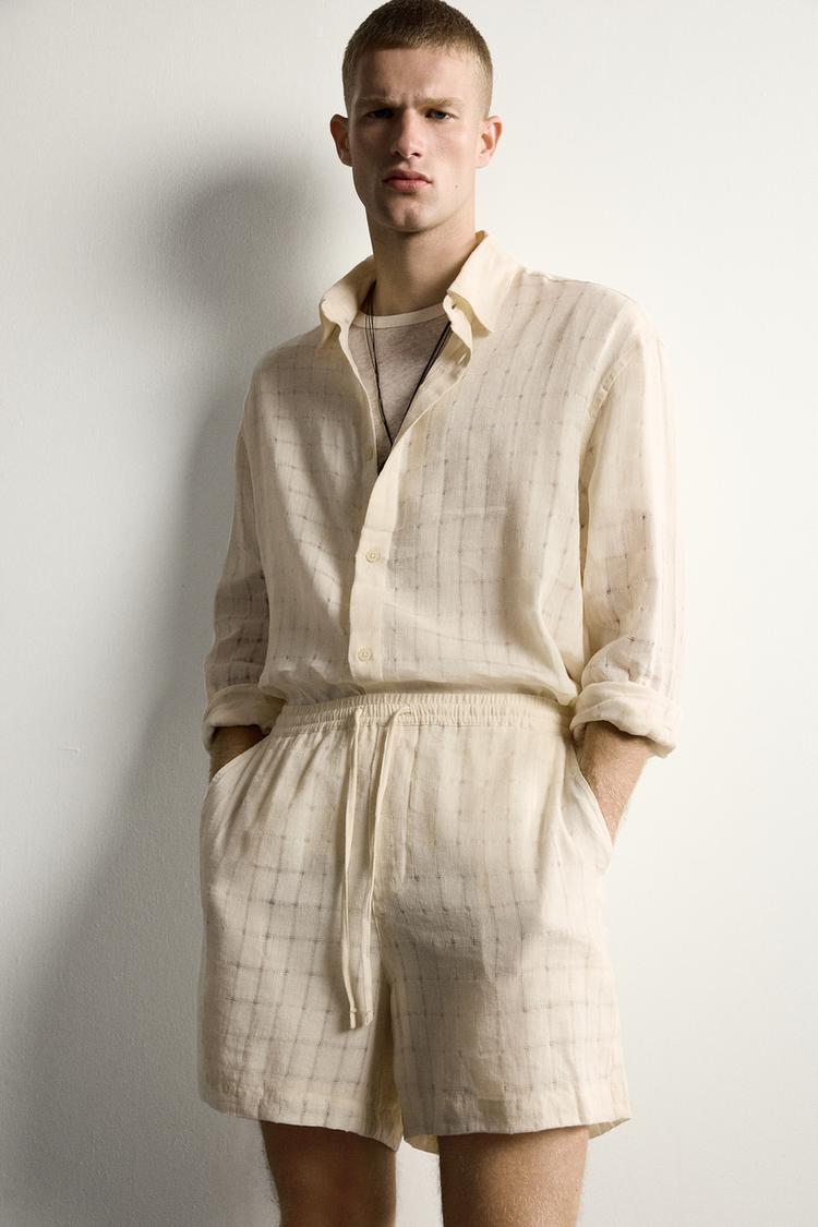 Camisa jacquard a cuadros de corte relajado de lino/algodón 5
