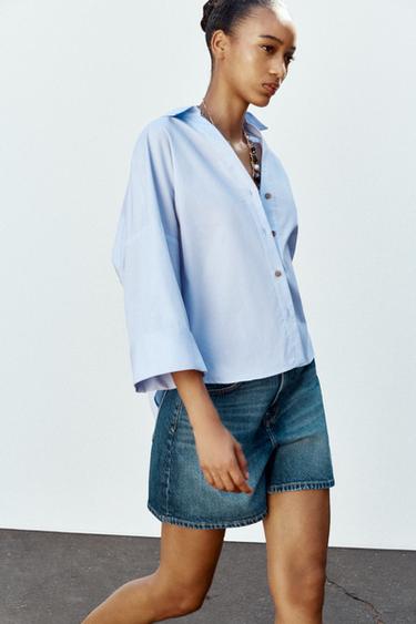 STRIPED SHIRT WITH WIDE SLEEVES AND METALLIC THREAD - Light sky blue by Zara - Image 2