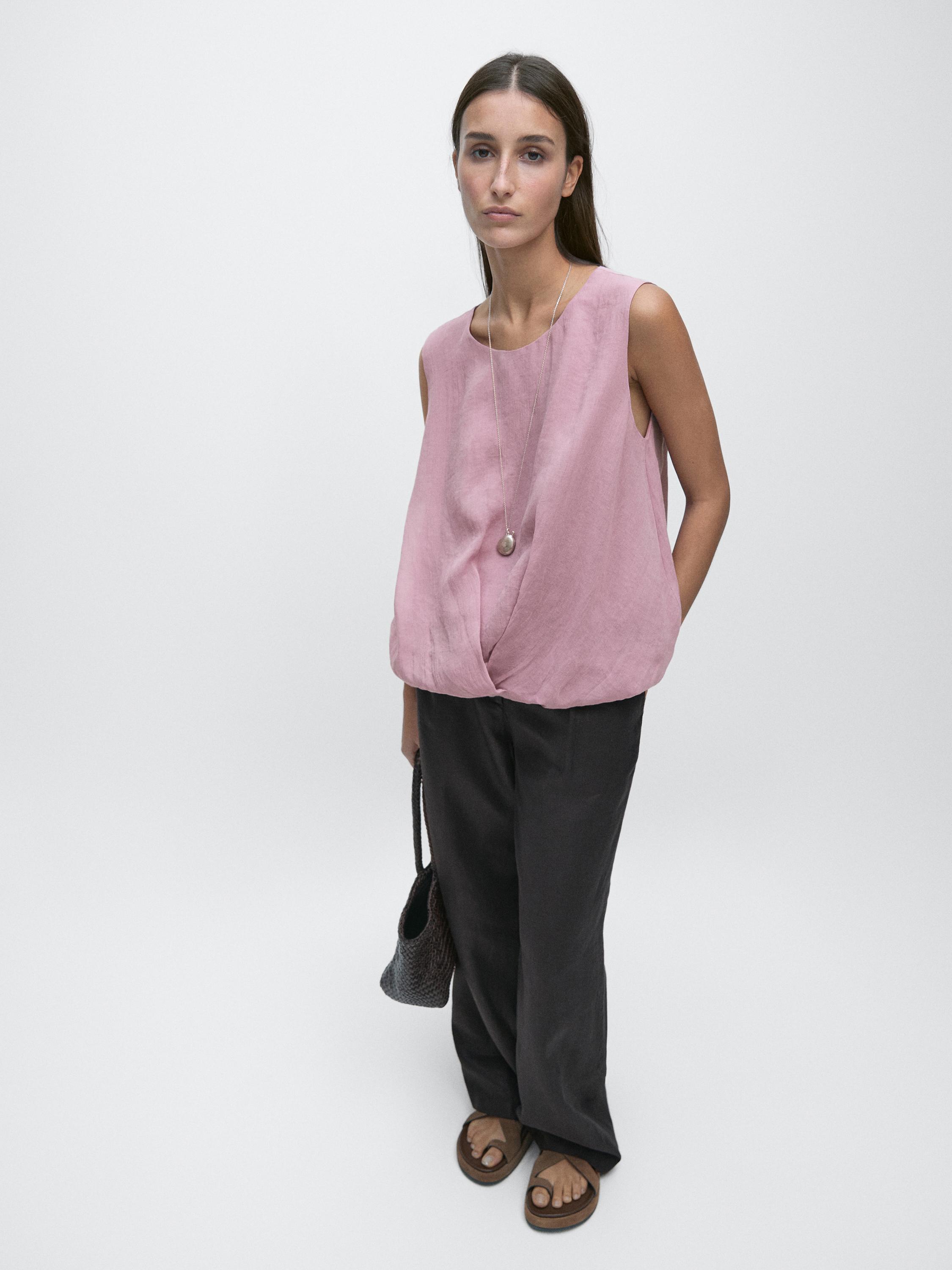 Sleeveless ramie blend top