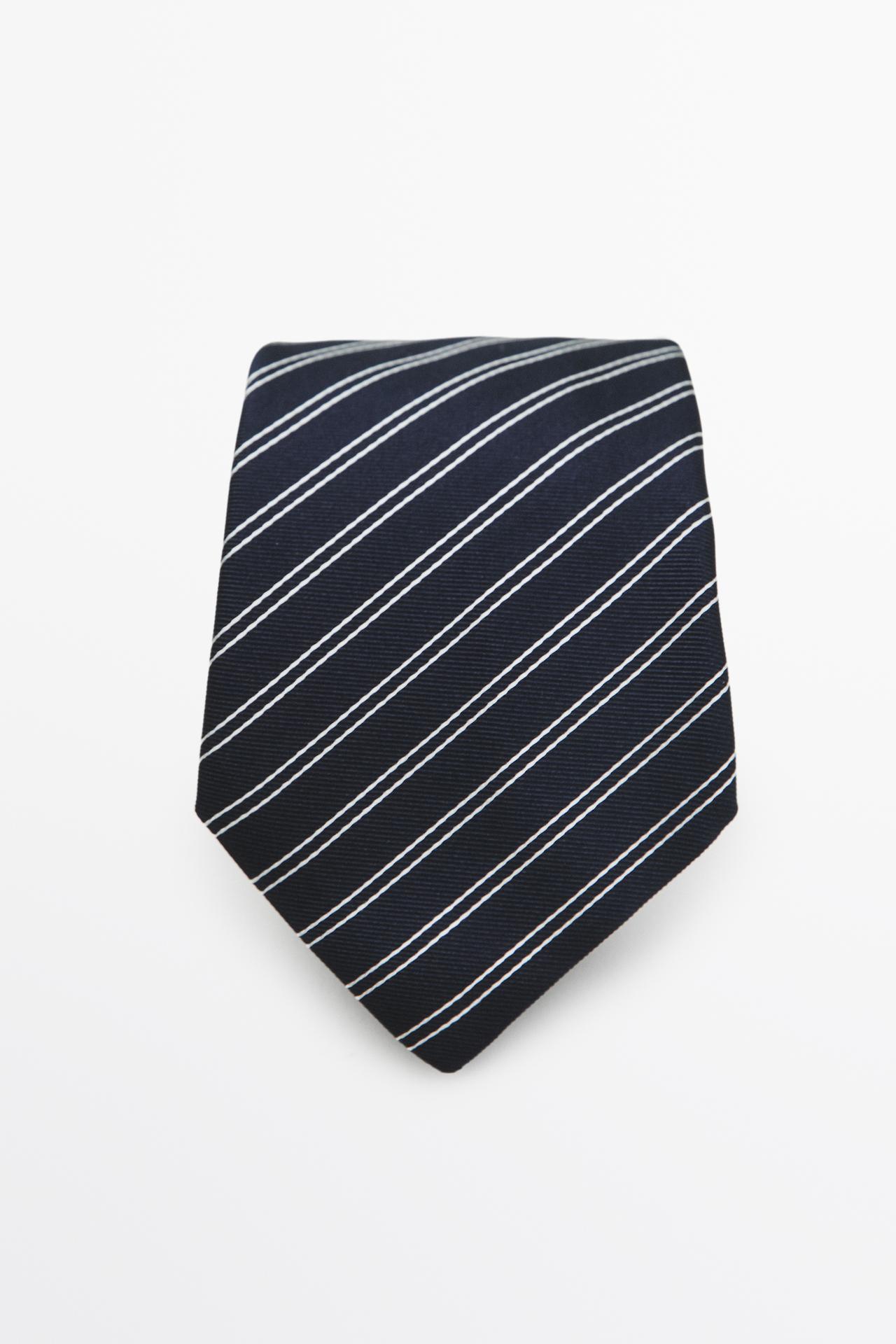 100% silk double stripe tie — Navy blue