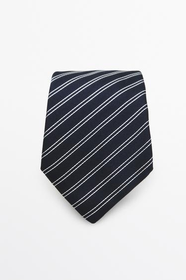 100% silk double stripe tie — Navy blue 1