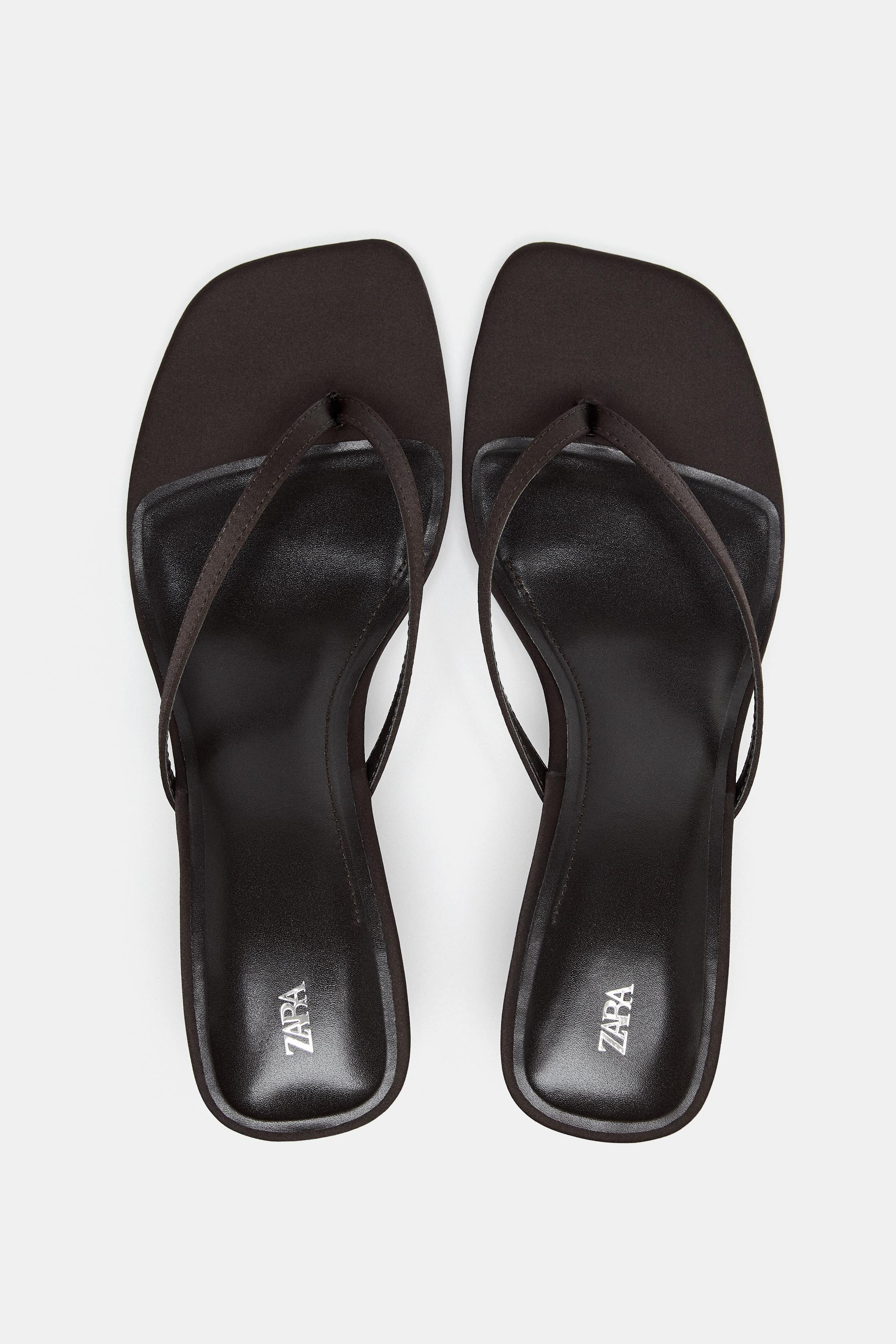 サテンキトゥンヒールサンダル - ブラウン | ZARA Japan / 日本