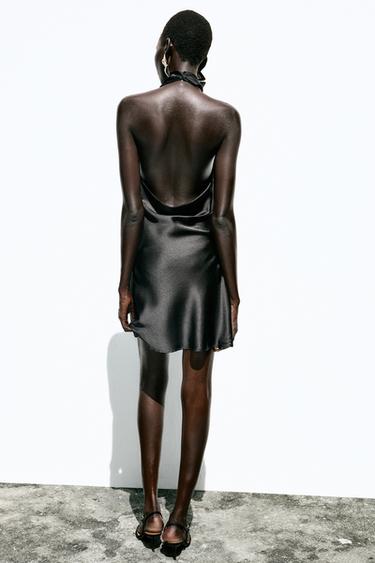 SATIN HALTER MINI DRESS - Black by Zara - Image 4