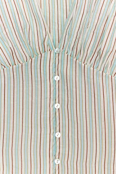STRIPED SHIRT WITH FITTED WAIST - white/turquoise by Zara - Image 7