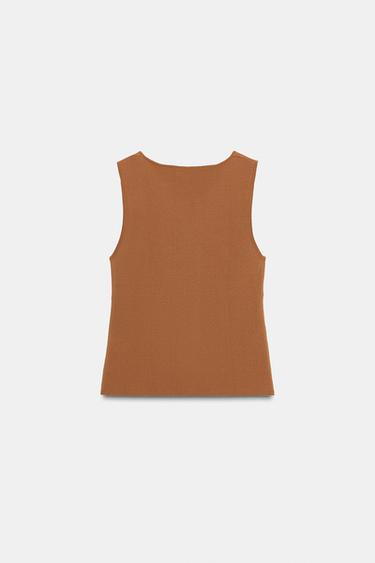 TOP EN MAILLE AJOURÉE DÉTAIL MÉTALLIQUE - Marron clair de Zara - Image 1