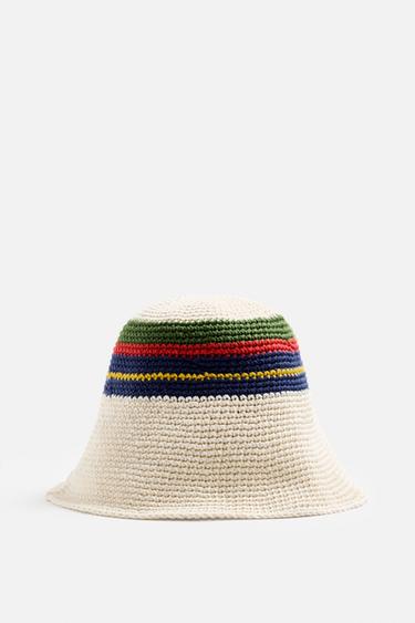 Zara STRIPED CROCHET HAT - Ecru