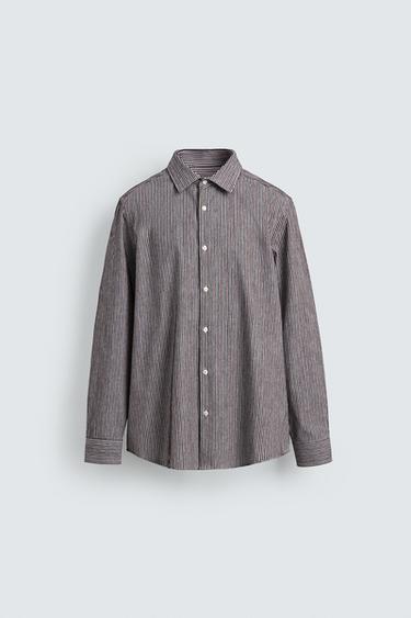 Zara TEXTURED STRIPED SHIRT - Maroon