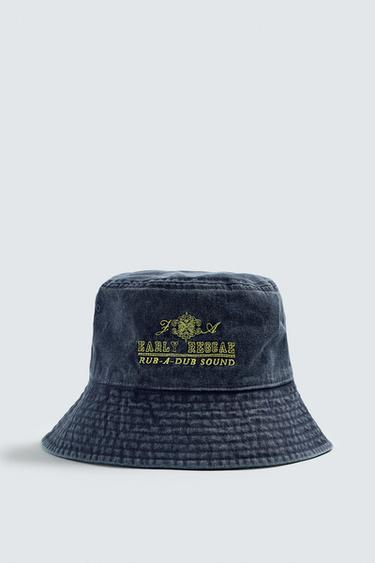 CHAPEAU BOB LAVÉ BRODERIE CONTRASTE - Bleu de Zara