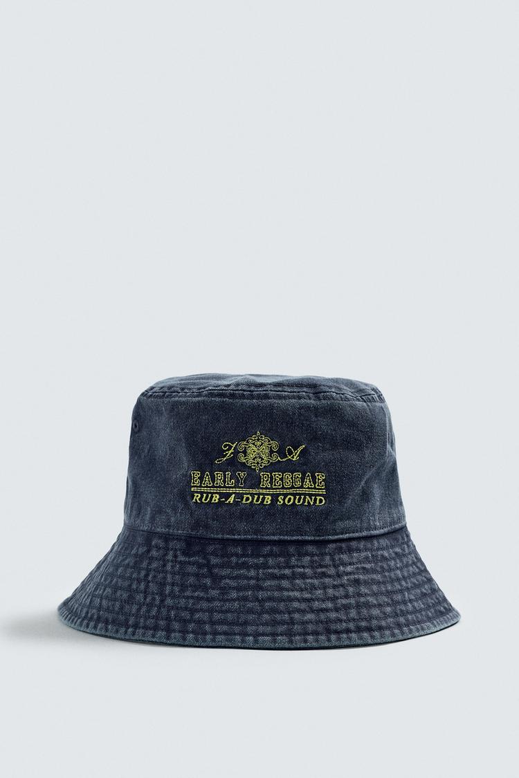 ZARA WASHED CONTRAST EMBROIDERED BUCKET HAT