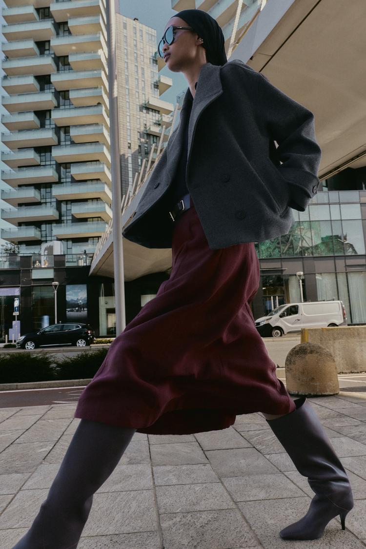 MIDI-SCHWINGROCK MIT GÜRTEL Aubergine ZARA Deutschland Germany