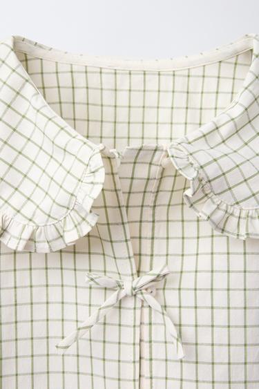CHECKED PRINT BLOUSE WITH PETER PAN COLLAR - Ecru by Zara - Image 2