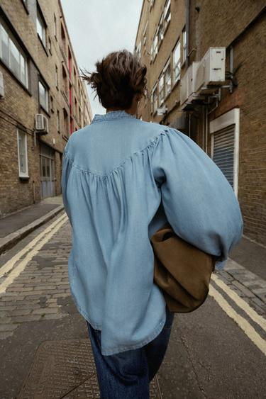 CHEMISE OVERSIZE EN JEAN FLUIDE - Bleu moyen de Zara - Image 5