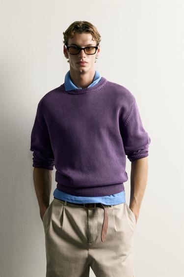 COTTON REGULAR FIT JUMPER - Purple by Zara