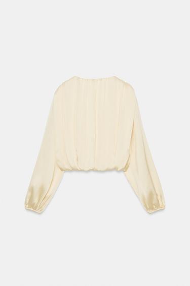 BLOUSE SATINÉE EFFET BALLON - Blanc cassé de Zara - Image 6