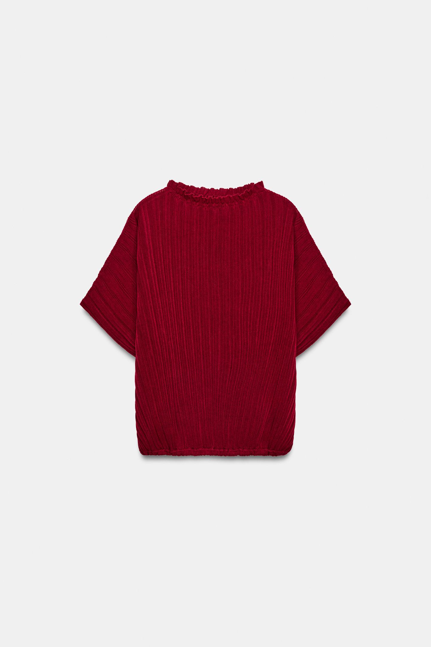 Женский топ Zara Wide Ribbed Knit Top, цвет: Тёмный красный — фото 6
