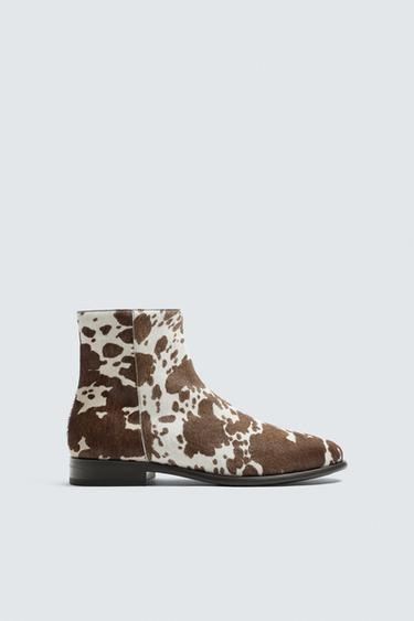 BOTA PIEL ESTAMPADO ANIMAL - Marrón de Zara