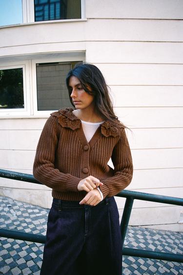 CARDIGAN WITH FLORAL TEXTURE - Brown by Zara