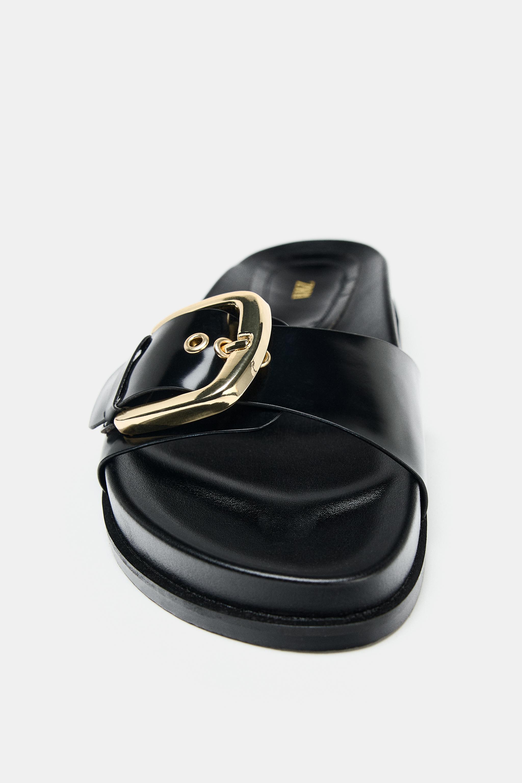 BUCKLED FLAT SANDALS Black ZARA India