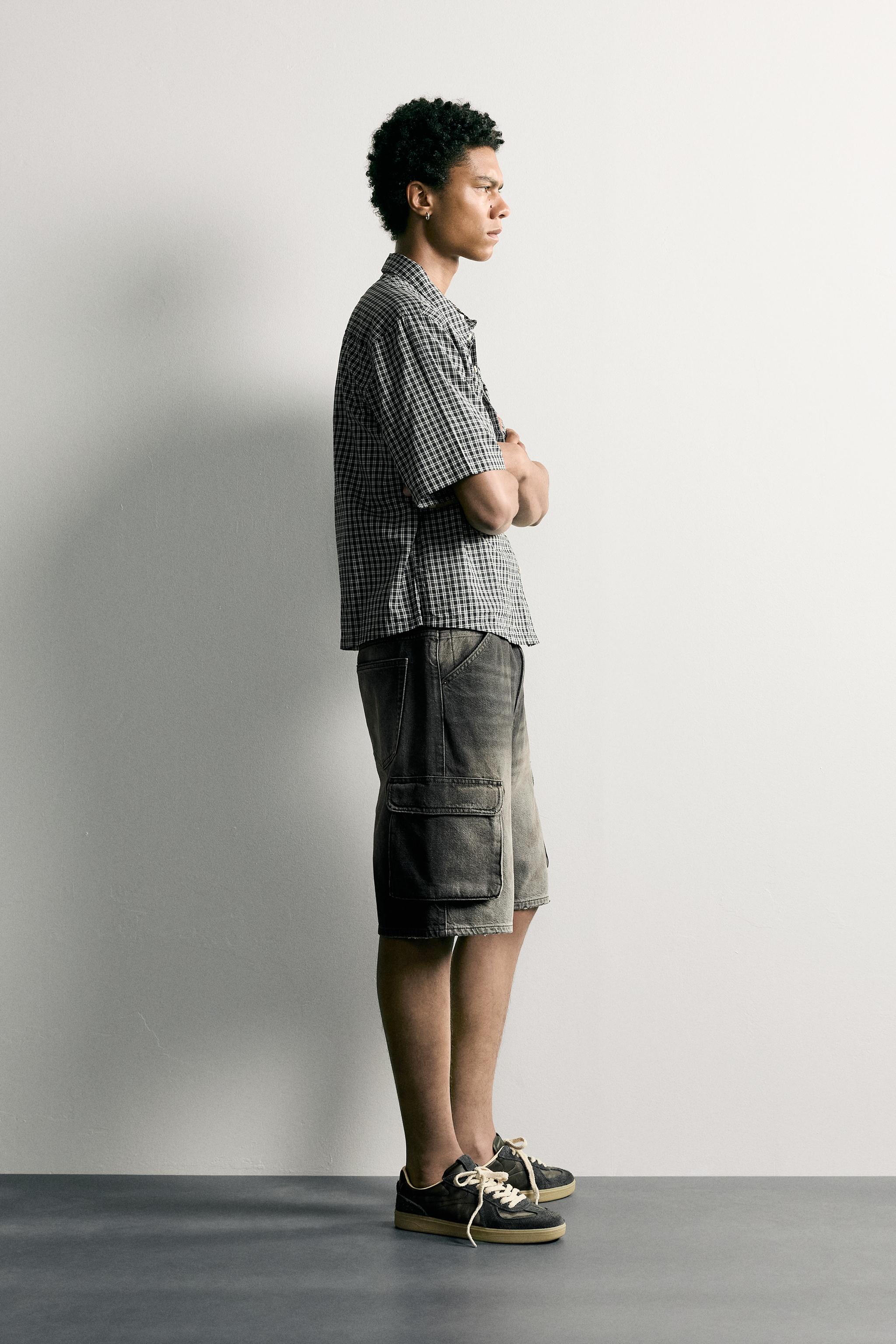 Мужские шорты Zara VINTAGE-EFFECT BAGGY CARGO SHORTS — фото 4