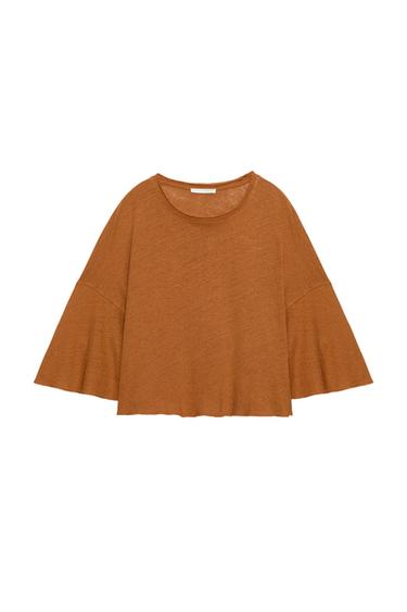 COTTON AND LINEN CAPE T-SHIRT - Burnt orange by Zara