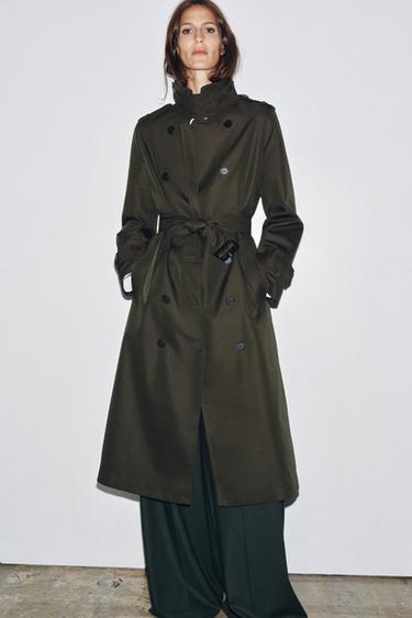TRENCH CRUZADO WATER REPELLENT ZW COLLECTION - Khaki oscuro de Zara