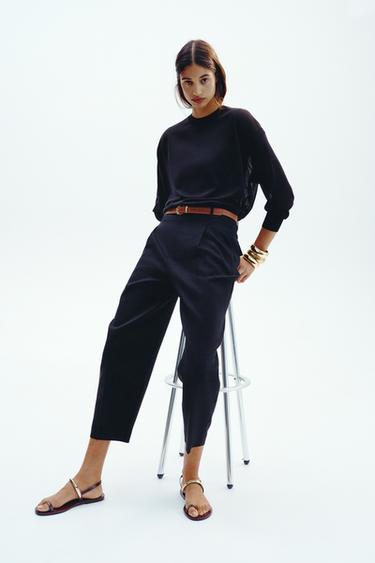 GERADE LEINENHOSE MIT GÜRTEL - Schwarz von Zara - Bild 0