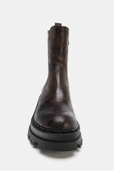 DISTRESSED-EFFECT PLATFORM ANKLE BOOTS - Brown by Zara - Image 4