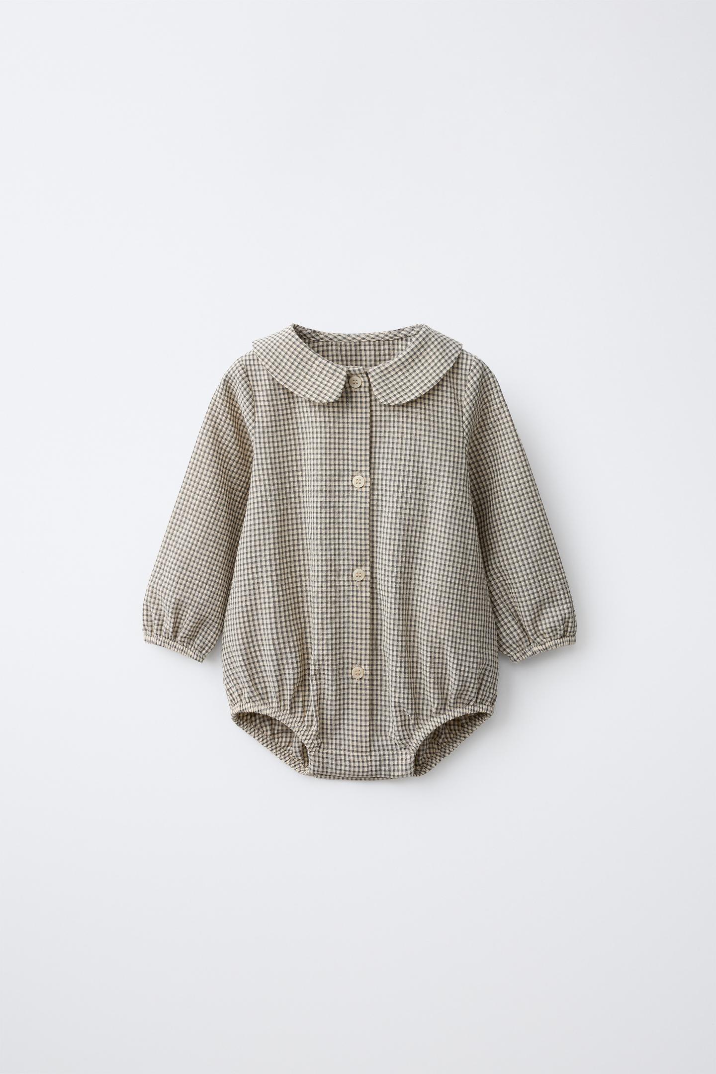 Боди Gingham Check для детей — Zara, цвет: Зелёный / Экрю — фото 1