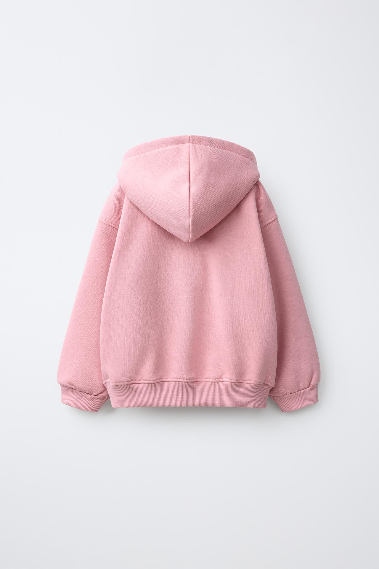 EMBROIDERED BEAR ZIP-UP SWEATSHIRT — Pastel pink